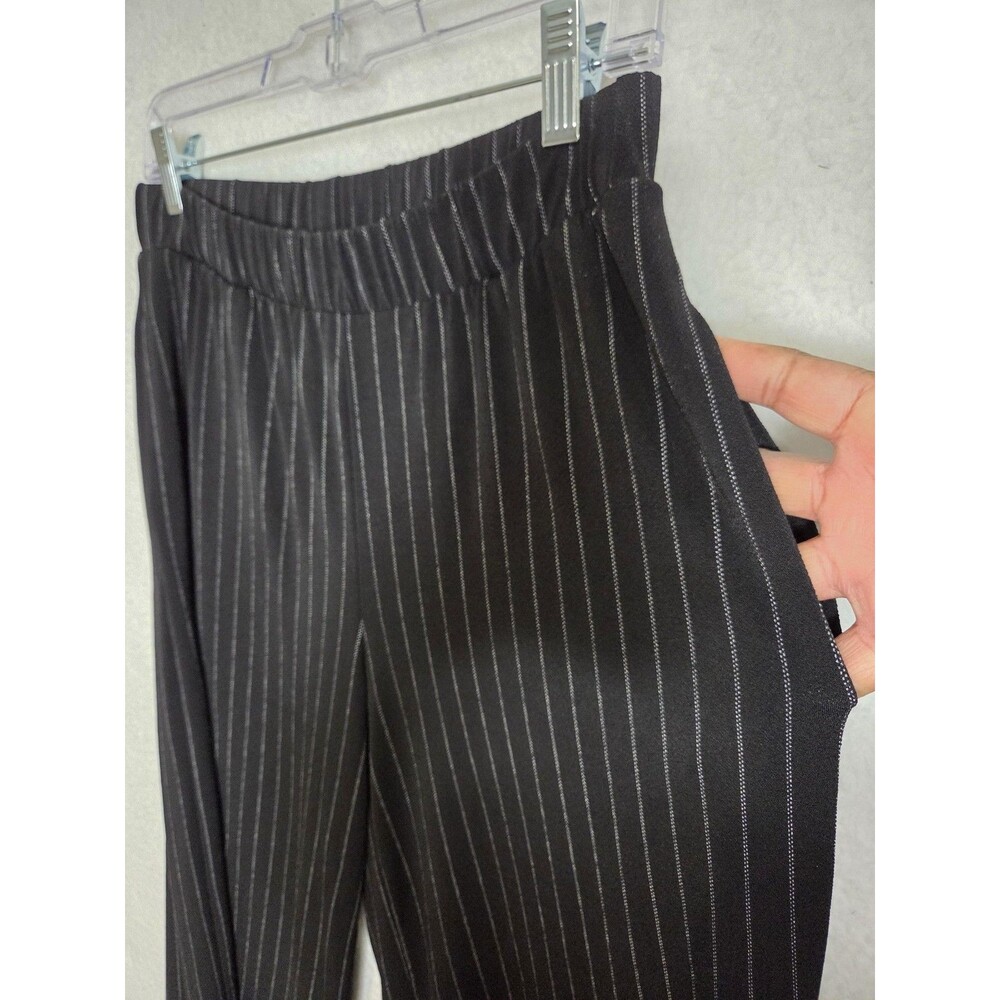 Banana Republic Wide Leg Cropped Pants Womens S Black Pinstripe Stretch Knit - Picture 5 of 9